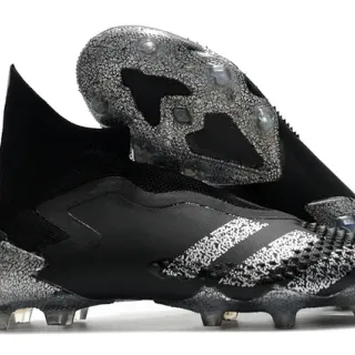 Adidas Black Silver High-Cut Sock-Fit Collar Cracked-Texture Synthetic Overlays Firm-Ground Soccer Shoes