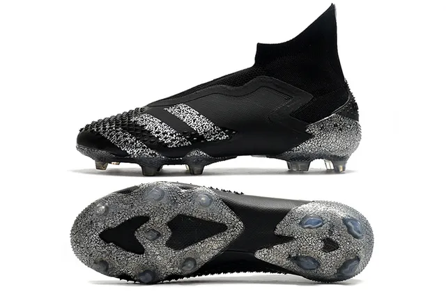 Adidas Black Silver High-Cut Sock-Fit Collar Cracked-Texture Synthetic Overlays Firm-Ground Soccer Shoes 3
