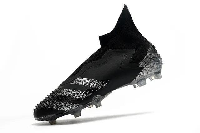 Adidas Black Silver High-Cut Sock-Fit Collar Cracked-Texture Synthetic Overlays Firm-Ground Soccer Shoes 5