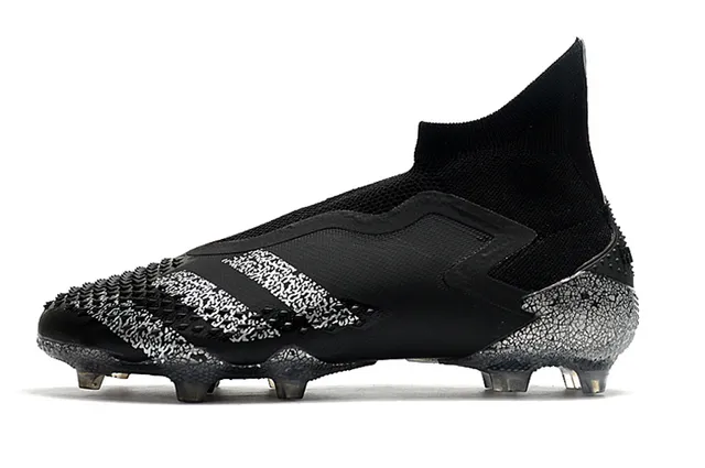 Adidas Black Silver High-Cut Sock-Fit Collar Cracked-Texture Synthetic Overlays Firm-Ground Soccer Shoes 6