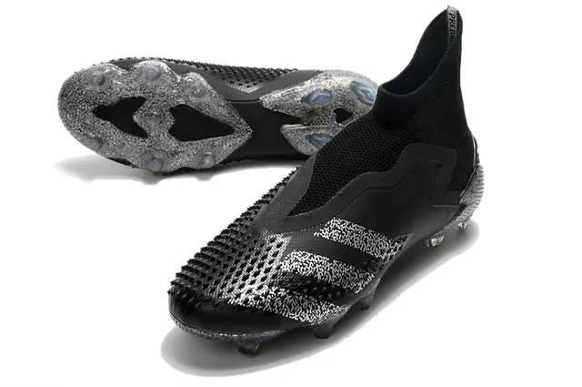 Adidas Black Silver High-Cut Sock-Fit Collar Cracked-Texture Synthetic Overlays Firm-Ground Soccer Shoes 7