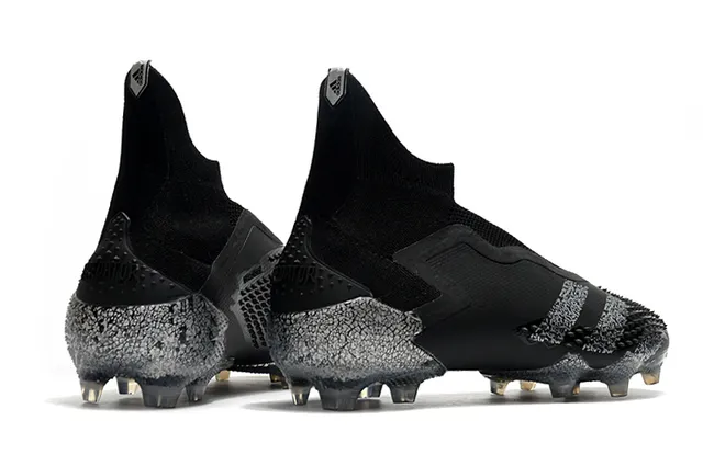 Adidas Black Silver High-Cut Sock-Fit Collar Cracked-Texture Synthetic Overlays Firm-Ground Soccer Shoes 8