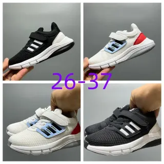Adidas أحذية رياضية أسلوب حياة سوداء وبيضاء شبكية علوية حزام Velcro