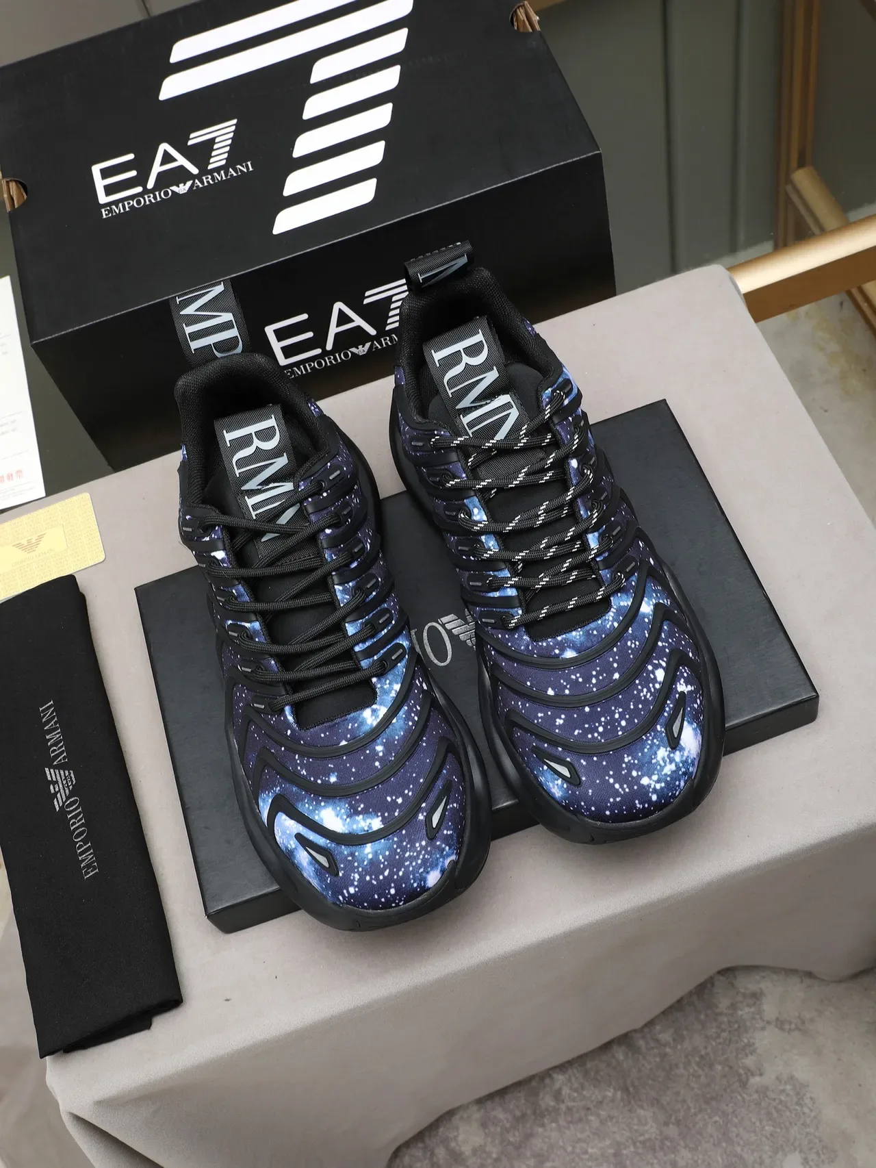 Adidas Blue Black Galaxy-Print Textile Upper Layered Strap Cage Chunky Sneakers 2