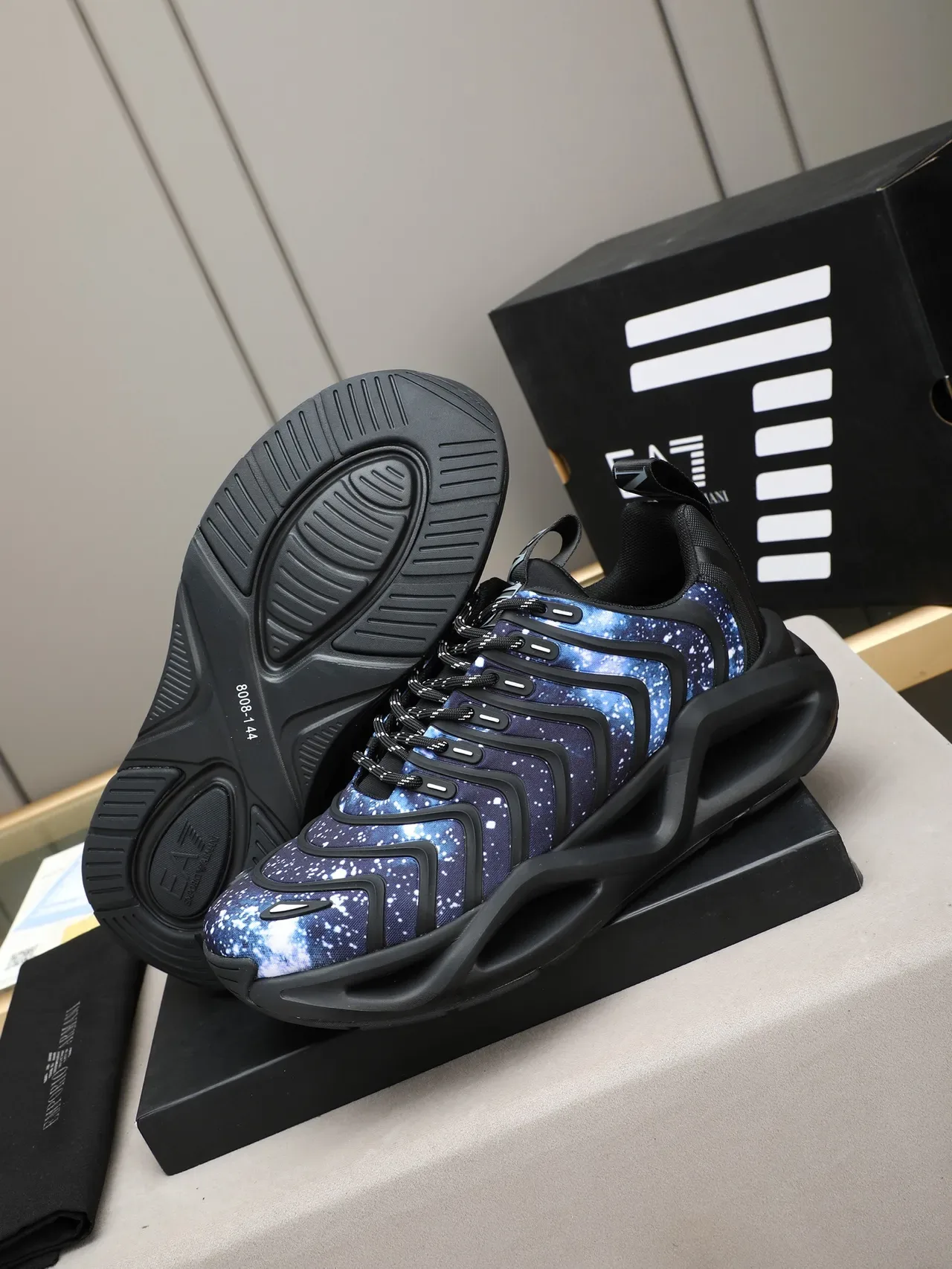 Adidas Blue Black Galaxy-Print Textile Upper Layered Strap Cage Chunky Sneakers 4