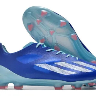 Adidas Chaussures de Football Bleues Translucides basse Upper synthétique Lacets asymétriques pour terrain ferme