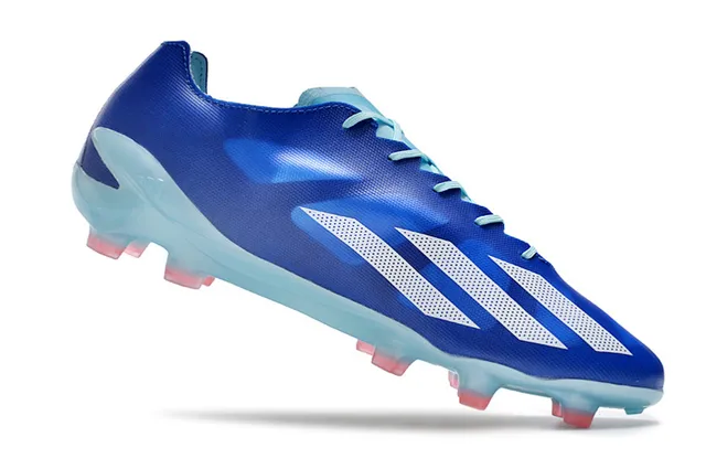 Adidas أحذية كرة القدم زرقاء شفافة منخفضة القطعة وجهة علوية اصطناعية رباط غير متناظر أرضية صلبة 2
