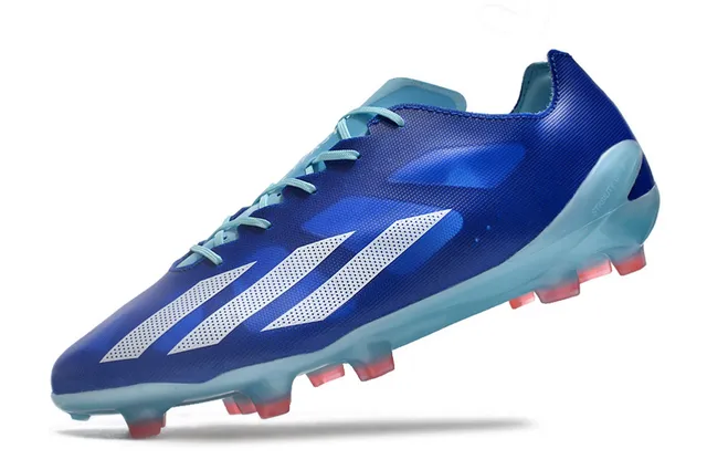 Adidas أحذية كرة القدم زرقاء شفافة منخفضة القطعة وجهة علوية اصطناعية رباط غير متناظر أرضية صلبة 3