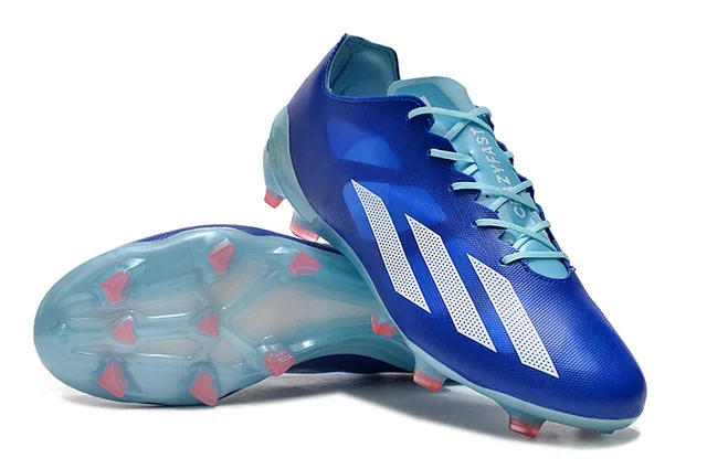 Adidas أحذية كرة القدم زرقاء شفافة منخفضة القطعة وجهة علوية اصطناعية رباط غير متناظر أرضية صلبة 4