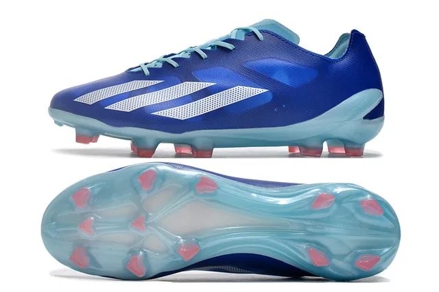 Adidas أحذية كرة القدم زرقاء شفافة منخفضة القطعة وجهة علوية اصطناعية رباط غير متناظر أرضية صلبة 6