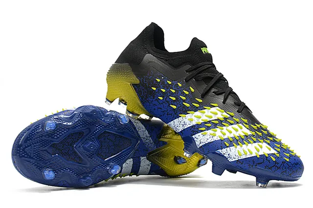 Adidas Bleu Jaune Lacets Asymétriques Clous Coniques Surélevés Terrain Firme Chaussures de Football 4