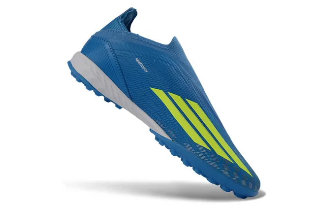 Adidas Blue Yellow Sock-Fit Collar Textured Synthetic Upper Artificial-Grass Soccer Shoes 2
