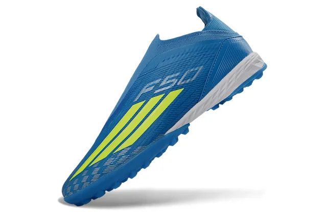Adidas Blue Yellow Sock-Fit Collar Textured Synthetic Upper Artificial-Grass Soccer Shoes 3