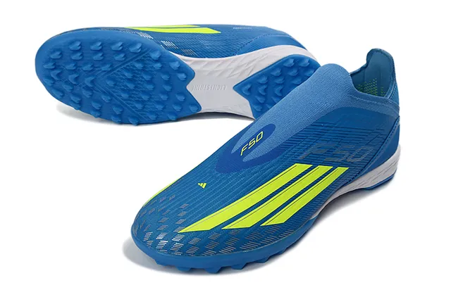 Adidas Blue Yellow Sock-Fit Collar Textured Synthetic Upper Artificial-Grass Soccer Shoes 5