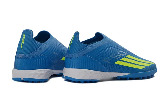 Adidas Blue Yellow Sock-Fit Collar Textured Synthetic Upper Artificial-Grass Soccer Shoes 6
