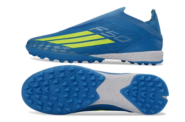 Adidas Blue Yellow Sock-Fit Collar Textured Synthetic Upper Artificial-Grass Soccer Shoes 7