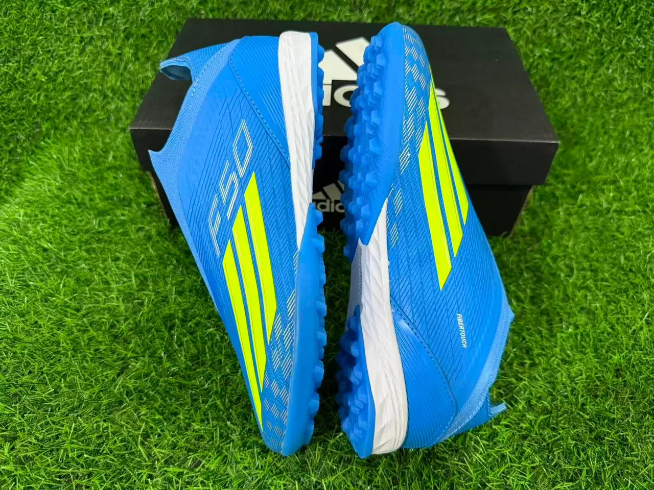 Adidas Blue Yellow Sock-Fit Collar Textured Synthetic Upper Artificial-Grass Soccer Shoes 11