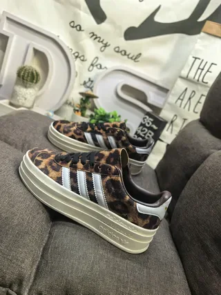 Adidas Brown Beige Leopard-Print Upper Platform Sole Lifestyle Sneakers 7