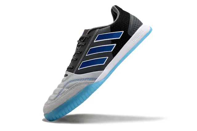 Adidas Copa Black Blue Low-Cut Silhouette Couro sintético e malha superior Sapatos de futebol indoor 3