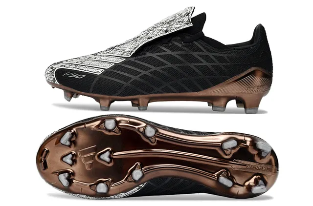 Adidas F50 Negro Marrón Botín de corte bajo Parte superior Textura de malla geométrica Suelo firme Zapatos de fútbol 6