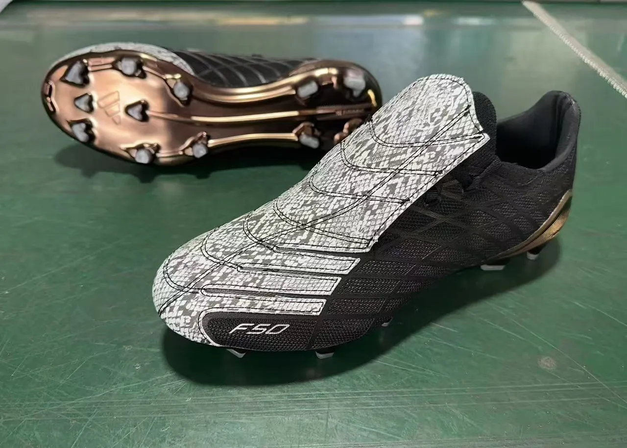 Adidas F50 Negro Marrón Botín de corte bajo Parte superior Textura de malla geométrica Suelo firme Zapatos de fútbol 8