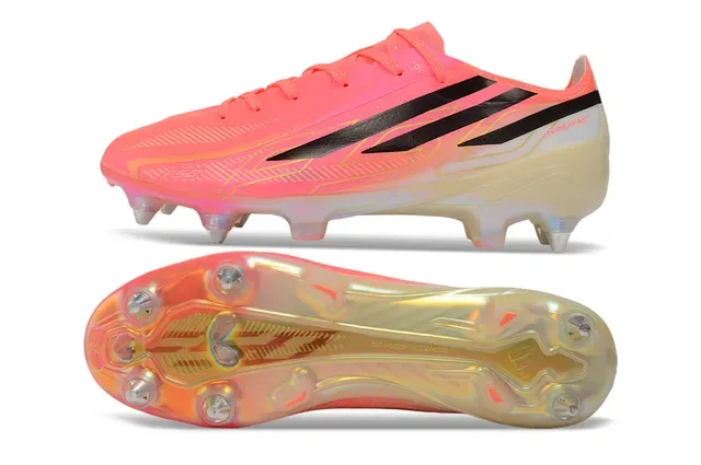 Adidas F50 Hyperfast Sapatos de futebol rosa e preto para solo firme 6