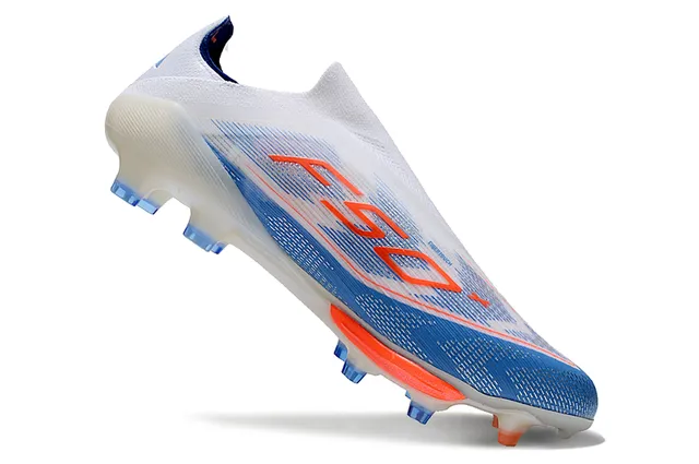 Adidas F50 白蓝 低帮 袜套合脚面 半透明鞋底板 硬地球场足球鞋 2