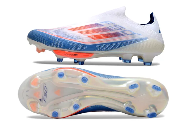 Adidas F50 白蓝 低帮 袜套合脚面 半透明鞋底板 硬地球场足球鞋 6