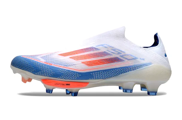 Adidas F50 白蓝 低帮 袜套合脚面 半透明鞋底板 硬地球场足球鞋 7