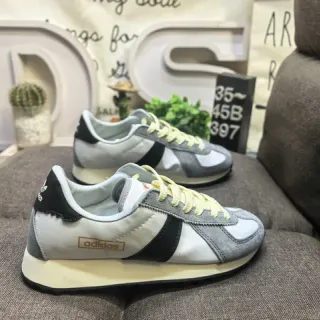Adidas رمادي أسود Retro Runner Suede-Leather Hybrid Lifestyle Sneakers