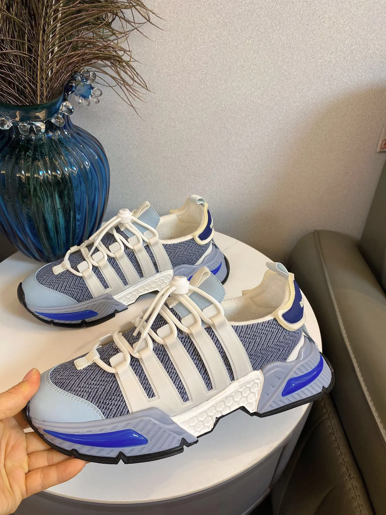 Adidas Gray Blue Knit Upper Strap-Cage Overlay Chunky Sneakers 6