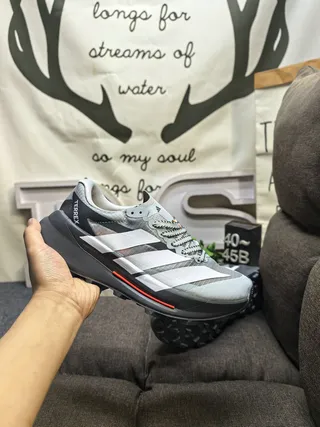 Adidas Gray White Mesh Upper Three-Stripe Side Panel Running Shoes 5