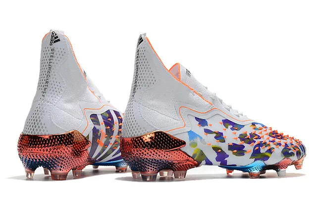 Adidas Multicolor Orange High-Cut Sock-Fit Collar Abstract Camo Print Firm-Ground Soccer Shoes 7