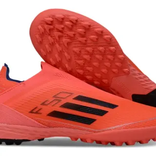 Adidas Orange Black Slip-On Sock-Fit Upper Molded Conical Studs Turf Soccer Shoes