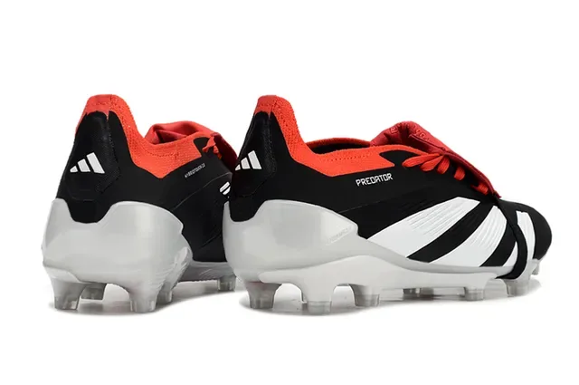Adidas Predator 黑橙色 不对称系带覆盖 三条纹侧面板 钉地足球鞋 5