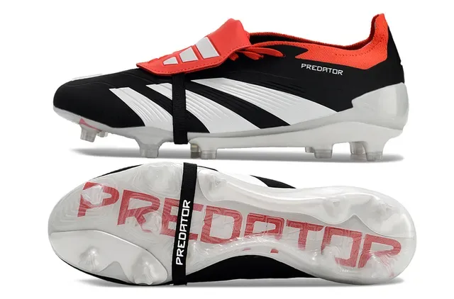 Adidas Predator 黑橙色 不对称系带覆盖 三条纹侧面板 钉地足球鞋 6