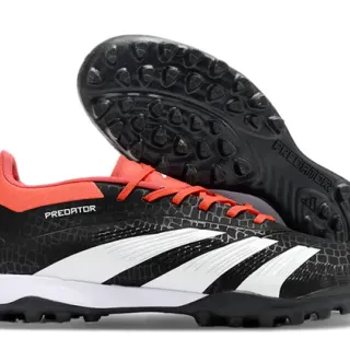 Adidas Predator Black Orange Textured Scale-Pattern Upper Three White Stripes Artificial-Grass Soccer Shoes