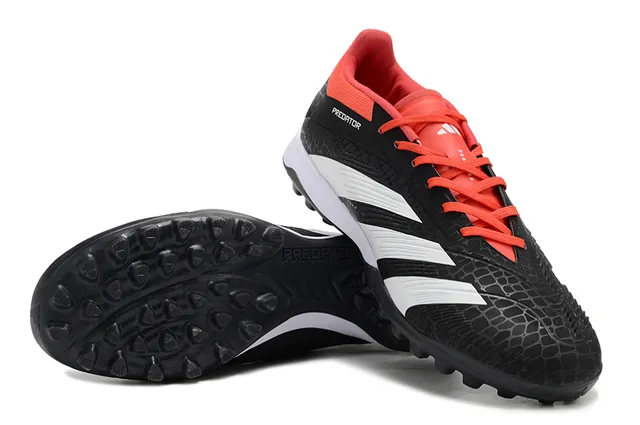 Adidas Predator Black Orange Textured Scale-Pattern Upper Three White Stripes Artificial-Grass Soccer Shoes 4