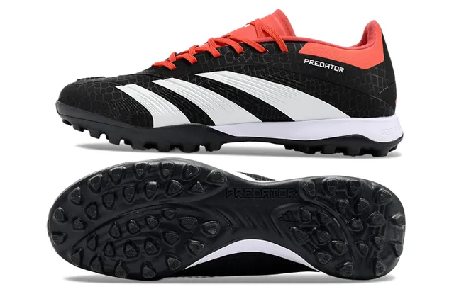 Adidas Predator Black Orange Textured Scale-Pattern Upper Three White Stripes Artificial-Grass Soccer Shoes 6