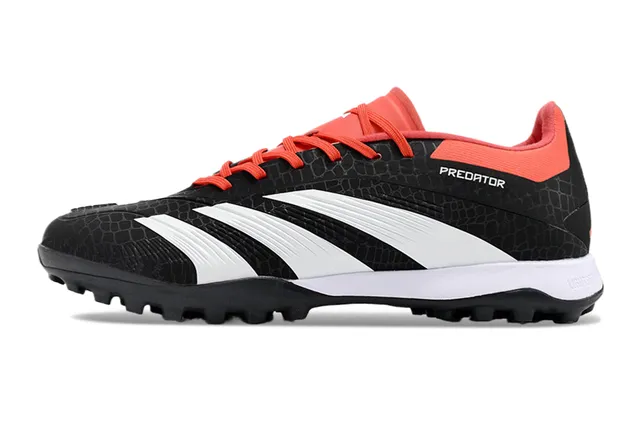 Adidas Predator Black Orange Textured Scale-Pattern Upper Three White Stripes Artificial-Grass Soccer Shoes 7