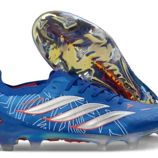 Adidas Predator Bleu Argenté Bas Haut Synthétique Iridescent Translucide Semelle Sol Firm-Ground Chaussures de Football