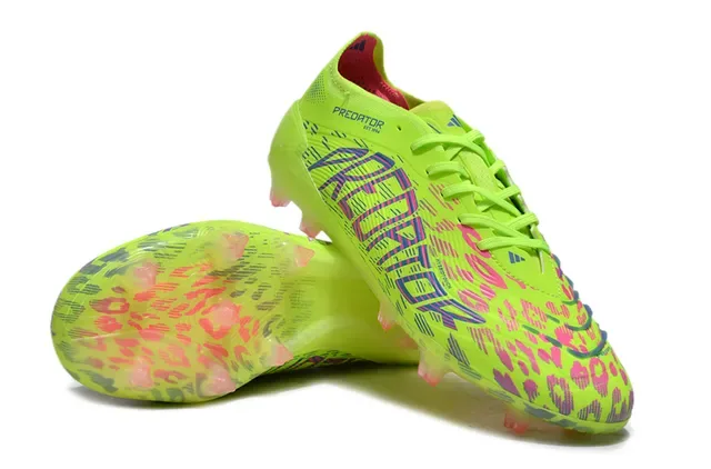 Adidas Predator Vert Multicolore Néon Lime Haut Synthétique Impression Graphique Bold Terrain Dur Chaussures de Football 4