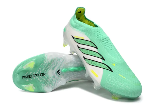 Adidas Predator Verde Branco Meia-Ajuste Tricô Superior Espigões Moldados Superfície Firme Sapatos de Futebol 3