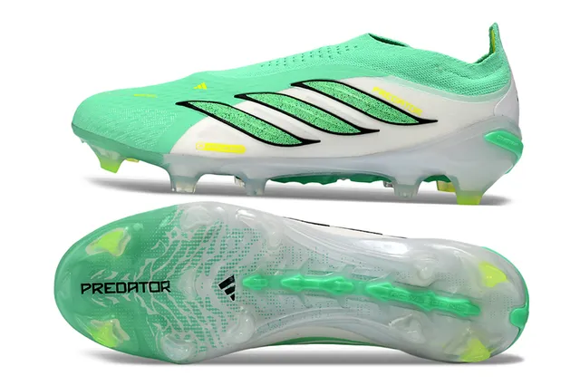 Adidas Predator Verde Branco Meia-Ajuste Tricô Superior Espigões Moldados Superfície Firme Sapatos de Futebol 5