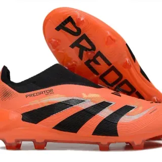 Adidas Predator Naranja Negro Zapatos de Fútbol Bajos Cuello Tipo Calcetín Textura Ribeteada Antepié Suelo Firme