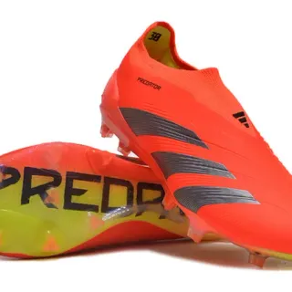 Adidas Predator Orange Yellow Low-Cut Sock-Fit Upper Three Black Stripes Firm-Ground Soccer Shoes