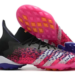 Adidas Predator Pink Black Textured Speckled Upper Triangular Forefoot Studs Turf Soccer Shoes