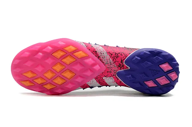 Adidas Predator Pink Black Textured Speckled Upper Triangular Forefoot Studs Turf Soccer Shoes 6