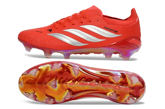 Adidas Predator लाल चांदी कम-कट लेस-अप बूट इरिडेसेंट पारदर्शी सोल फर्म-ग्राउंड फुटबॉल जूते 6