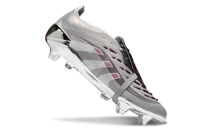 Adidas Predator Argenté Bordeaux Métallique Chrome Haut Sans Lacets Fermeture de Sangle Sol Firme Chaussures de Football 2